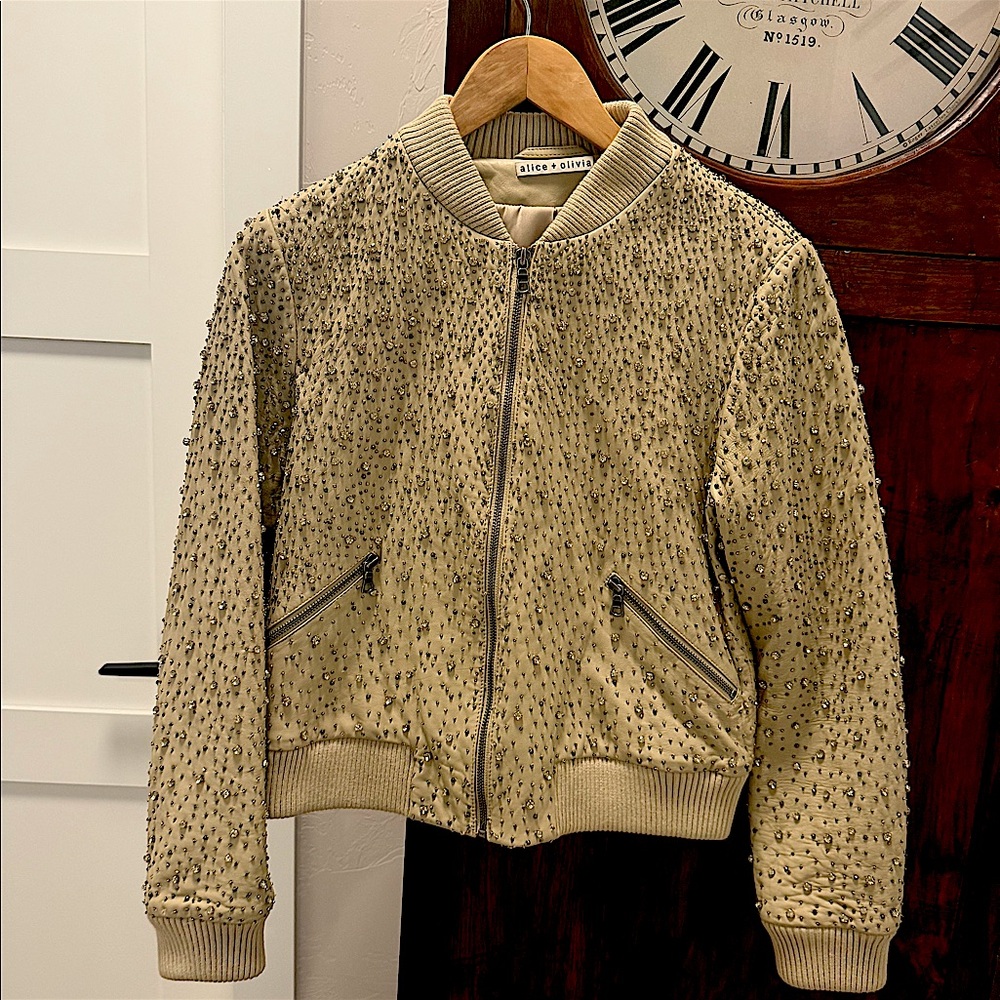 Alice + Olivia embellished leather jacket.